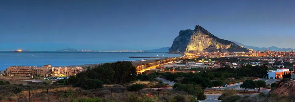 Gibraltar Rock and La Linea de la Conception, with Morocco in the background.GETTY