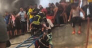 Screengrab taken from a video of a fire that broke out at a popular market in the Moroccan city of Fez's UNESCO-listed old city, and killed at least four people. (X/@Tanja7com)