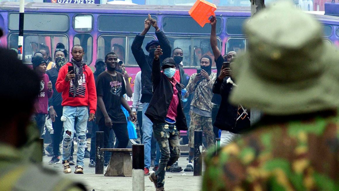 Youths protesting along Tom Mboya Street at the National Archives in Nairobi, Kenya confront police officers during day 3 of the Occupy Parliament Protest on June 20, 2024. PHOTO | FILE | NMG