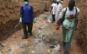 In this Monday, Sept. 6, 2010 photo, healthcare workers spray a chlorine solution designed to kill cholera bacteria, in Ganjuwa in Nigeria's rural Bauchi State - Copyright © africanews Sunday Alamba/AP