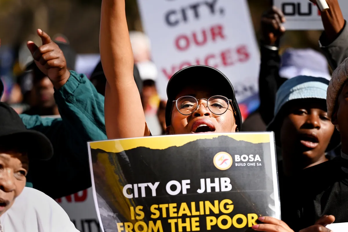 A protest in Johannesburg on July 27.Photographer: Leon Sadiki/Bloomberg