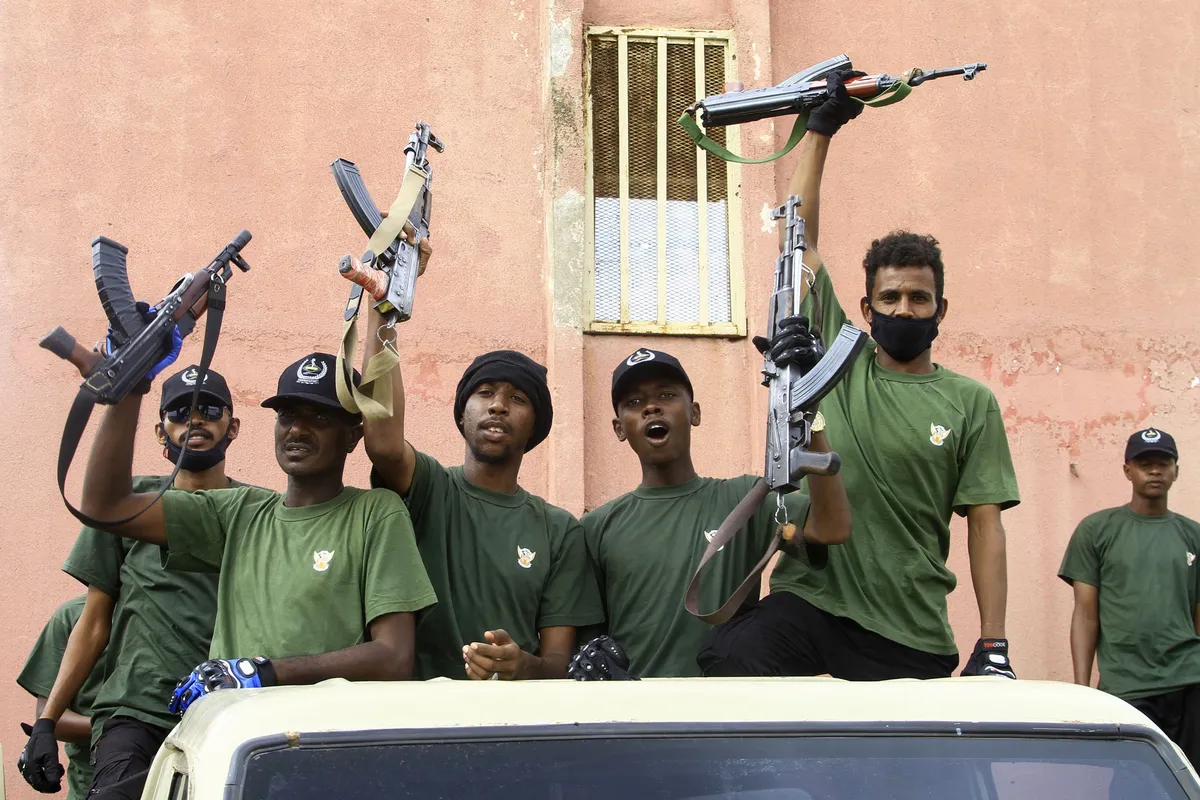 Fighters affiliated to Sudan’s army in Gedaref city.Photographer: AFP/Getty Images