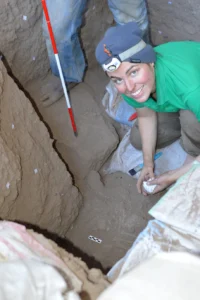 Yale University paleoanthropologist Jessica Thompson is shown working at the Hora 1 site in Malawi. (Jacob Davis)